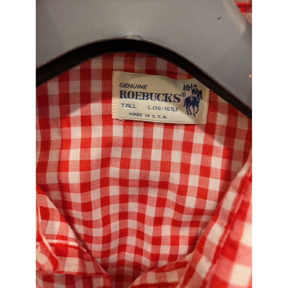GENUINE ROEBUCKS Large Red Checks Long Sleeve Pearl Snap‎ Shirt - Made USA - Picture 3 of 4